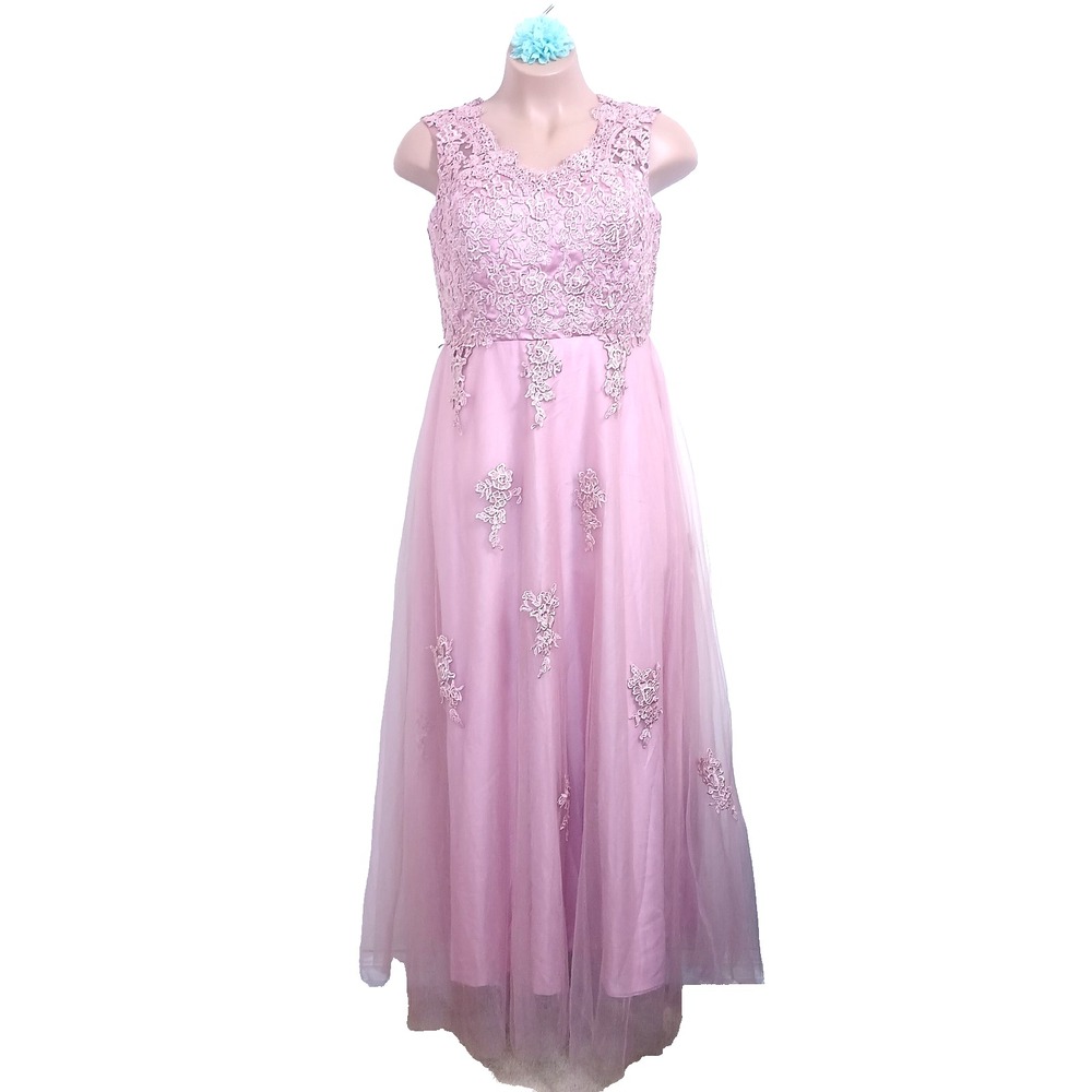 Pink Wedding Dress L XL Bridal Crochet Lace Tulle ALine Formal Event Bride Flowy